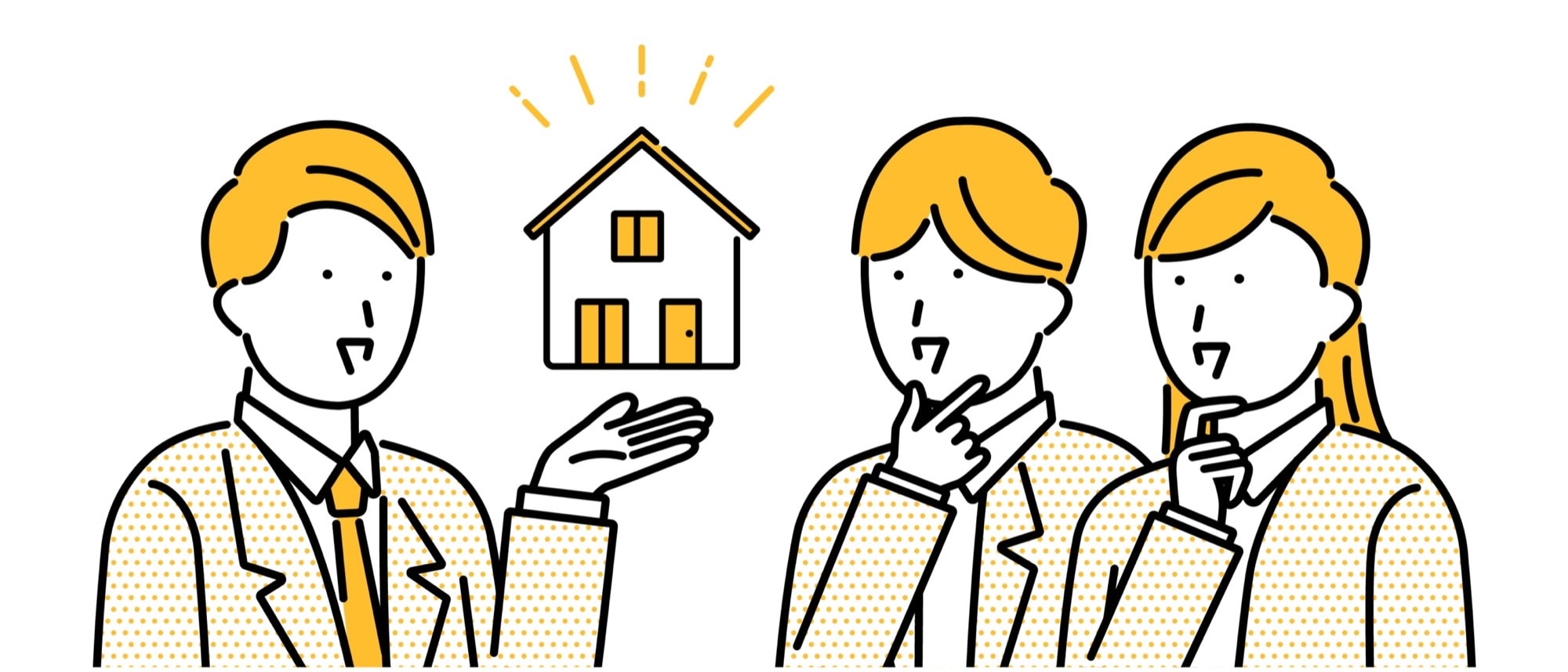 不動産の専門家が顧客に家についての悩みを解決し、夫婦が住宅売却を検討する様子。